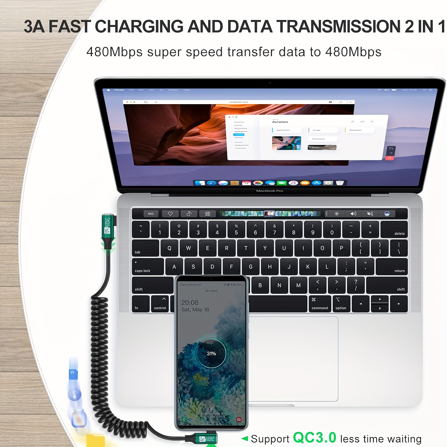 USB-C - USB-C Sarmal Kablo, PD - Coiled Usb Cable incelemesi ve fiyatı