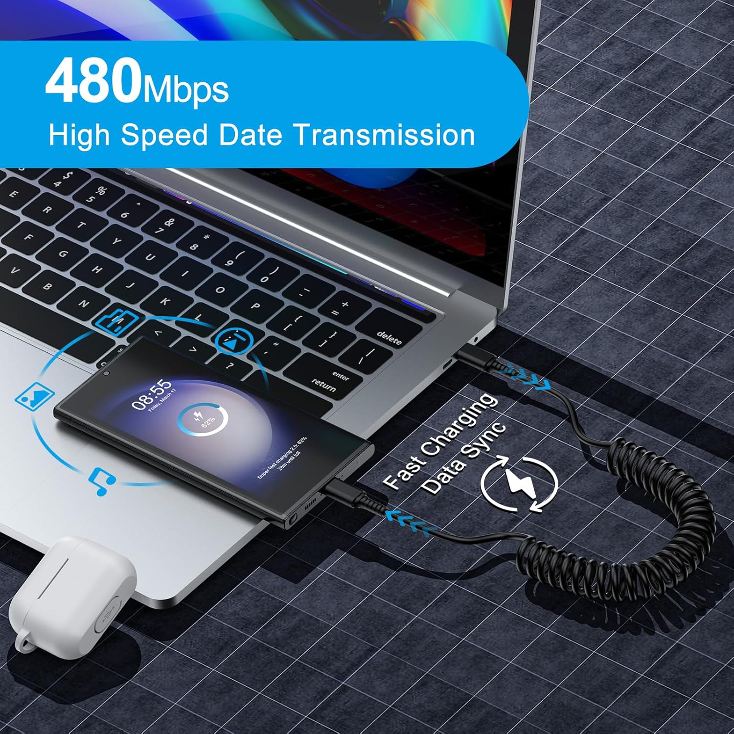 Android Auto USB C - USB C Kab - Coiled Usb Cable incelemesi ve fiyatı